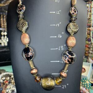 Murano Glass Beaded Statement Necklace Vintage Boho 22"